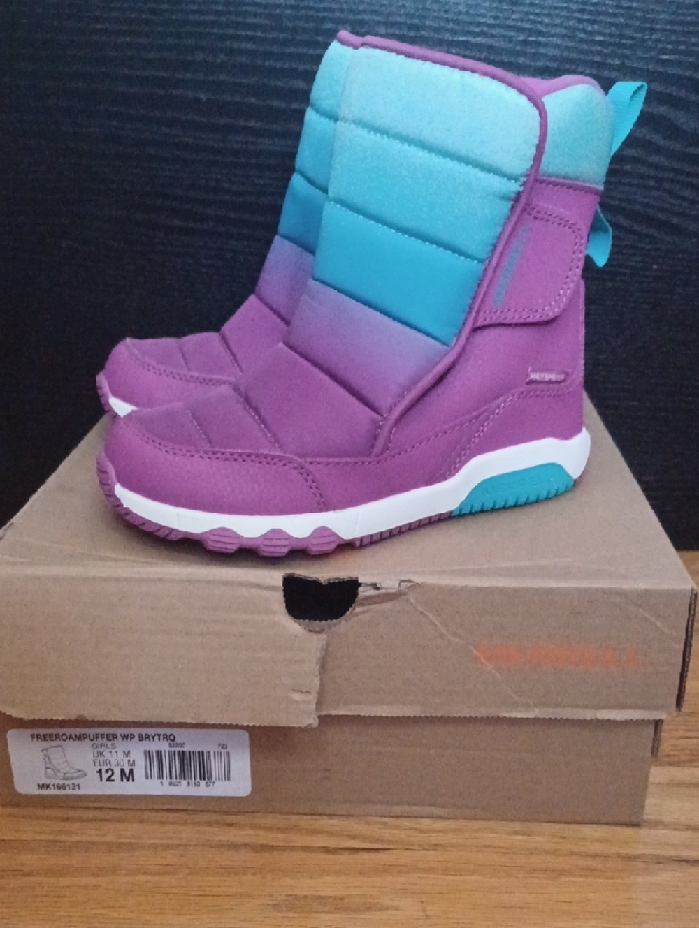 Kids Merrell, Waterproof Snowboots, Winter Boots in Purple&Teal, Toddler Size 12